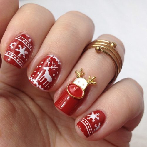 Stamping Nails Sweater Nails: Winter Nageldesign in Rot und Weiß