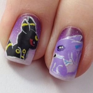 Espeon and Umbreon Nailart