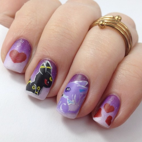 Umbreon and Espeon Nails Design