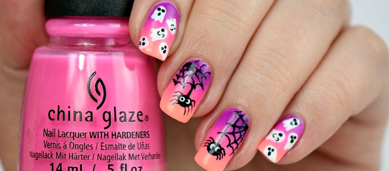 Halloween Nails cute spiders and ghosts